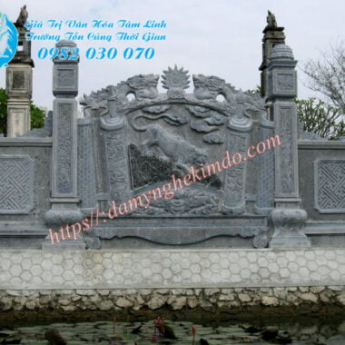 Mẫu bình phong đá có cột đẹp, bình phong đá, cuốn thư đá vuông, chấn trạch đá, tắc môn đá