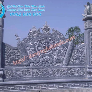 Mẫu bình phong đá có cột đẹp, Mẫu cuốn thư đá đẹp. Bình phong đá