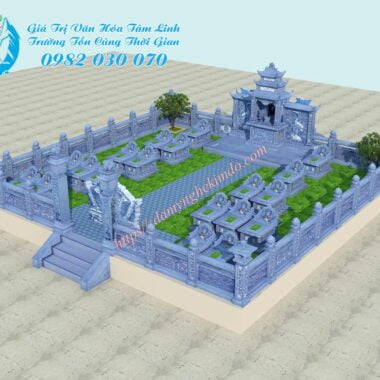 Bản vẽ thiết kế 3D Phối cảnh khu lăng mộ đá đẹp 90m2