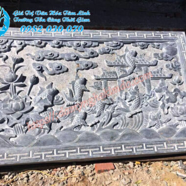 chiếu sen đá, chiếu thờ đá, chiếu rồng đá chạm sen đầm cá chép