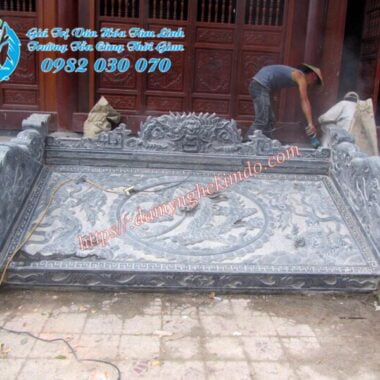 Ý nghĩa tứ linh trong phong thuỷ, chieu rong da, chiếu rồng đá chạm tứ linh, mẫu chiếu rồng đá đẹp, chiếu đá nhà thờ