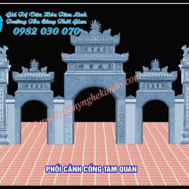 Phối cảnh Cổng tam quan đá đẹp, cổng đá tam quan