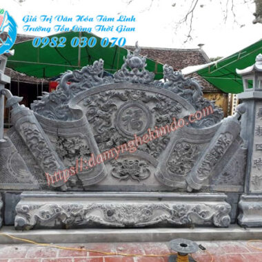 Cuốn thư đá chạm ngũ phúc đẹp có cột cho Nhà thờ họ