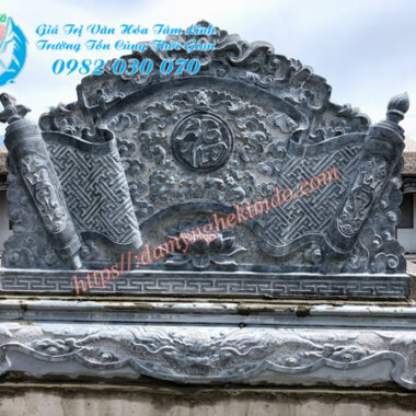 Cuốn thư đá trán rơi chạm Ngũ Phúc đẹp lắp đặt tại Nghệ An