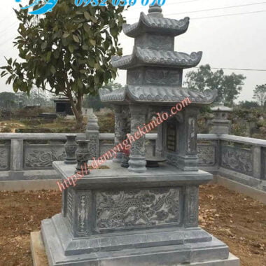 Mẫu mộ đá 3 đao chạm rồng phượng