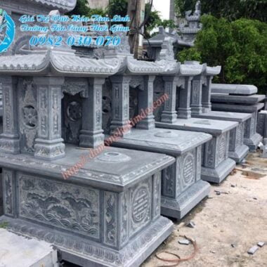 Mẫu mộ đá một mái chạm đầm sen đẹp, mộ đá có mái, mộ đá 1 mái, mộ 1 mái đá