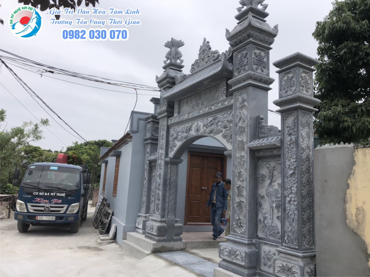 Lắp đặt Hoàn thiện Bộ cổng đá đẹp cho Nhà thờ họ Nguyễn Thái Bình, cổng đá đẹp, cổng tam quan đá, Cổng nhà thờ họ