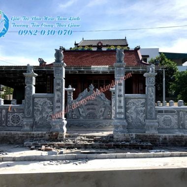 Cổng tam quan đá, cổng đá tứ trụ, lan can chạm chữ thọ, cuốn thư đá