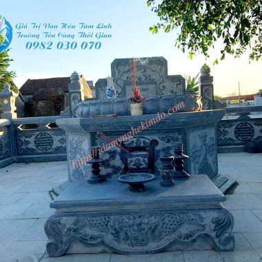 Mẫu mộ đá lục giác đẹp chạm tứ quý - Đá mỹ nghệ Kim Đô