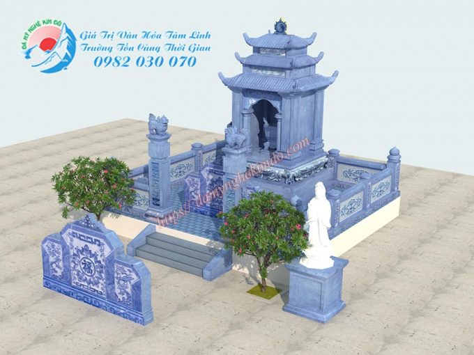 Bản vẽ thiết kế phối cảnh 3D Khu lăng mộ đá diện tích 20m2, Phối cảnh khu lăng mộ đá nhỏ, Dựng khu lăng mộ đá 3D