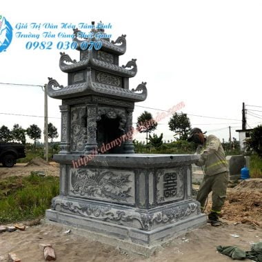 Mộ đá 3 mái, Lắp Mộ đá đẹp ba đao lá, mộ ba mái đá, mộ đá ba đao, mộ ba mái đế chân quỳ chạm rồng phượng đẹp nhất - mẫu mộ đá đẹp Kim Đô