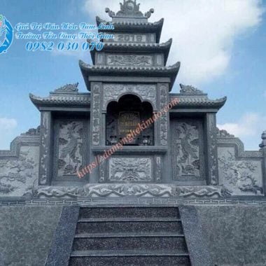 lăng đá đẹp, Mẫu lăng mộ đá - Lăng cánh đá 2 cấp chạm hạc và tứ quý