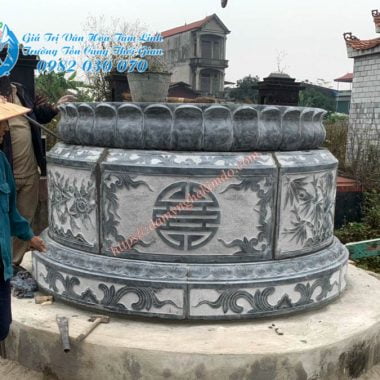 Mộ đá tròn nguyên khối chạm đầm sen, mộ tròn đá, mẫu mộ tròn đẹp, mo tron, mộ đá đẹp