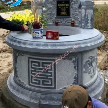 Mộ đá tròn nguyên khối chạm đầm sen, mộ tròn đá, mẫu mộ tròn đẹp, mo tron, mộ đá đẹp