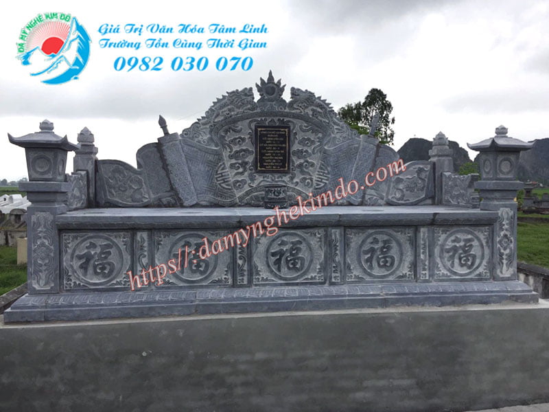 Mẫu mộ bành đá - mộ năm đá đẹp MĐ-49 - Lăng mộ đá xanh khối Kim Đô
