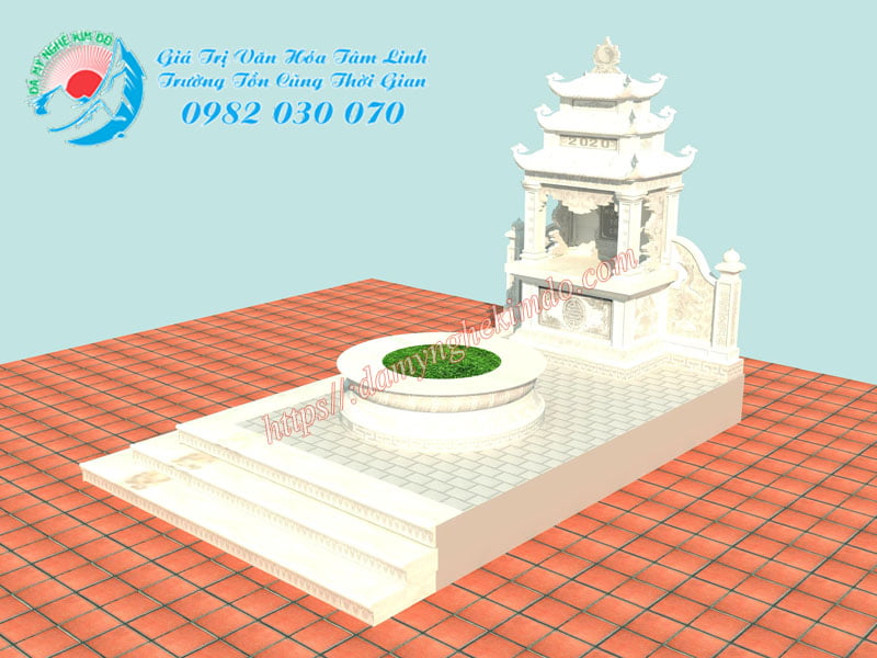 lắp dựng Lăng mộ tổ cô họ Lã tại Thái Bình,Phối cảnh 3D Lăng thờ đá và mộ tròn đá trắng cho khách hàng tại Thái Bình