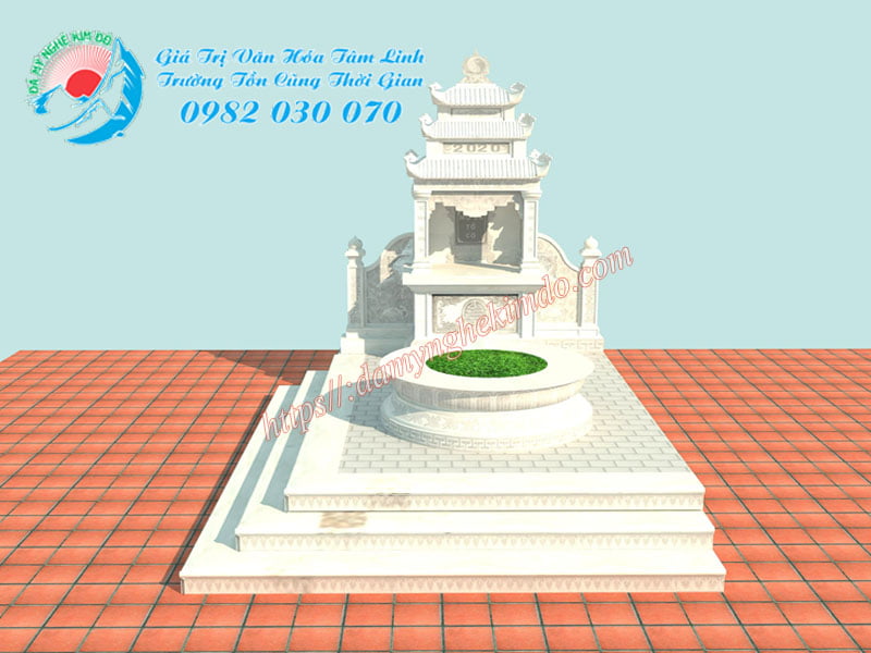 lắp dựng Lăng mộ tổ cô họ Lã tại Thái Bình, Thiết kế Lăng mộ đá trắng ba mái và mộ tròn đá trắng cho Khách hàng tại Thái Bình