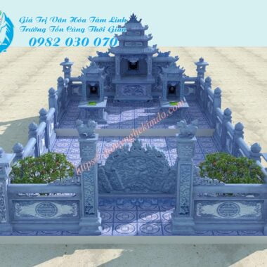 Bản vẽ Thiết kế Phối cảnh Khu lăng mộ đá đẹp với diện tích 35m2, Bản vẽ 3D Khu lăng mộ đá, Khu lăng mộ đá đẹp