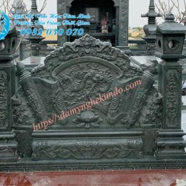 Mẫu bình phong đá có cột đẹp, Bình phong đá xanh rêu, tắc môn đá,Mẫu Cuốn thư đá xanh rêu đẹp có cột CT-42