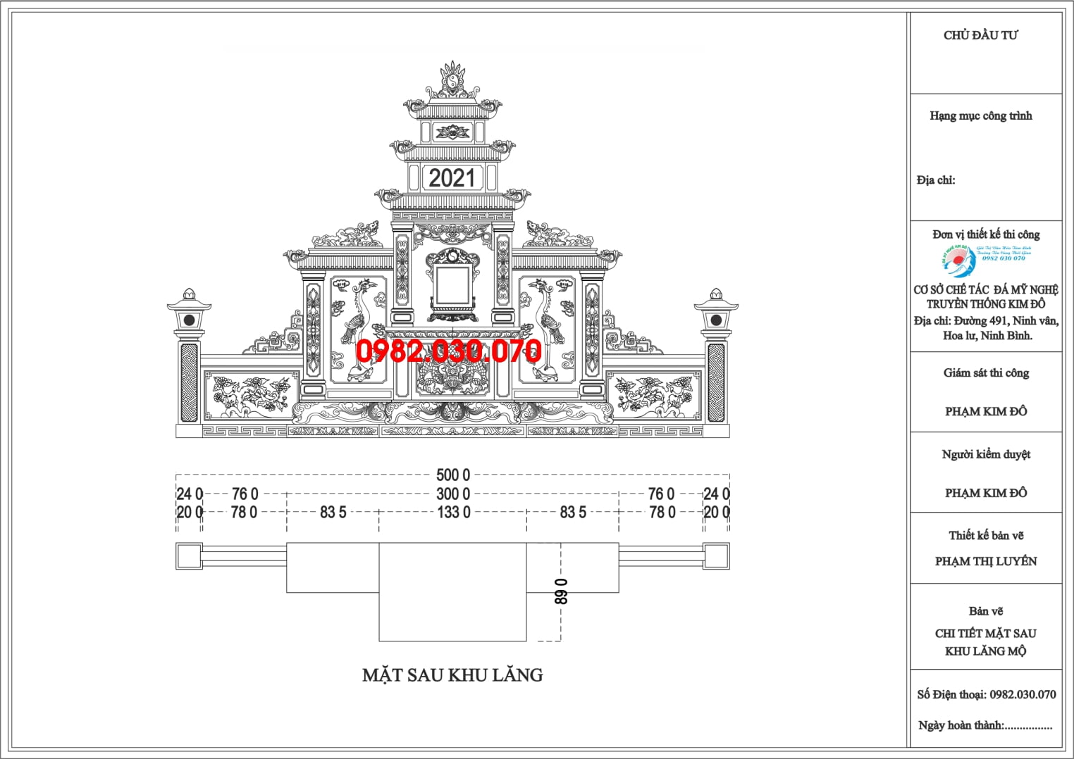 Bản thiết kế Lăng cánh đá, Bản vẽ chi tiết Mặt sau Khu lăng mộ đá 50m2 tại Nghệ An