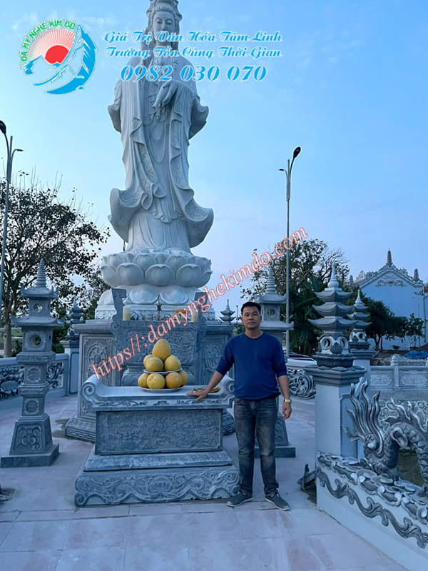 Lắp đặt Bệ tượng đá Quan âm bồ tạt tại chùa An Ninh - Hà Nam