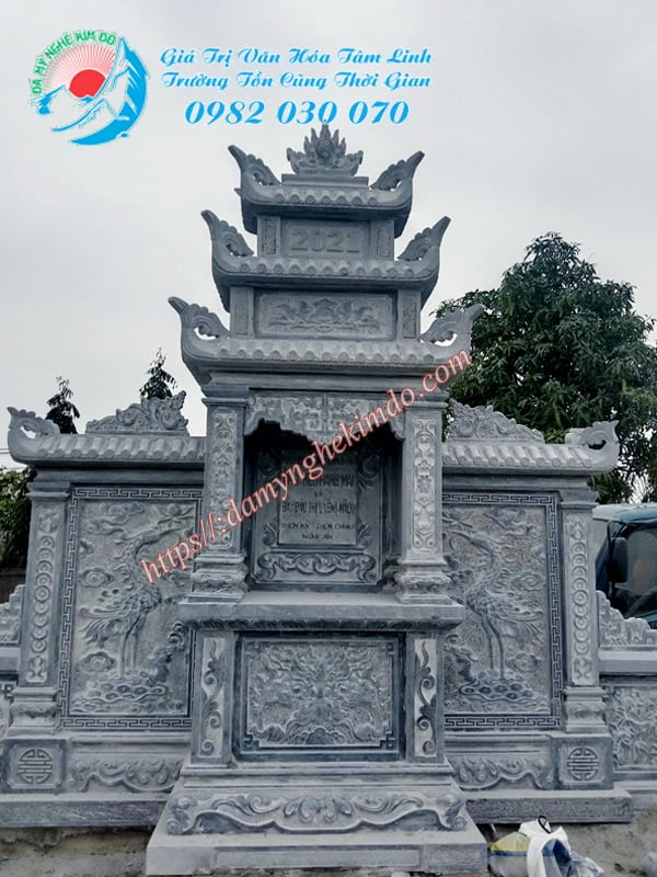 Lắp đặt Mẫu lăng mộ đá đẹp 3 mái tại Nghệ An - Lăng mộ đá xanh ...