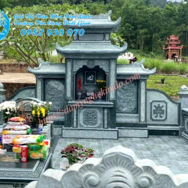 Mẫu lăng mộ hiện đại đẹp chất lượng nhất hiện nay, Mẫu lăng cánh đá xanh rêu 2 mái cao cấp