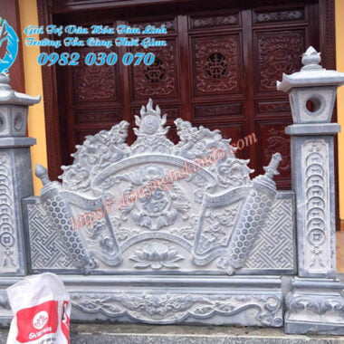 Mẫu bình phong đá có cột đẹp, bình phong đá, Cuốn thư đá cột đèn, cuốn thư đá trán rồng, chấn trạch đá, tắc môn đá