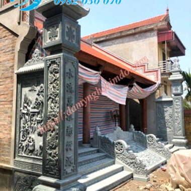 Mẫu cột đồng trụ đá đẹp, cột trụ đá nhà thờ chạm tứ quý, cột đồng trụ đá xanh rêu đẹp, cột trụ đá