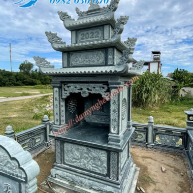 Mẫu lăng thờ đá đơn 3 mái đao rồng lá đẹp Kim Đô, lăng mộ đá, lăng thờ chung