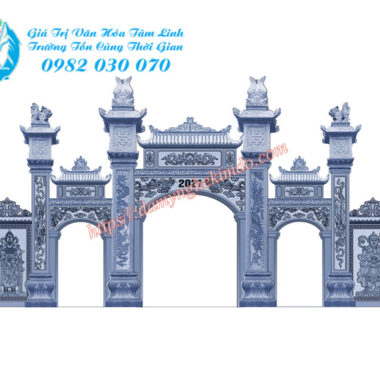 Thiết kế Phối cảnh Cổng đá đẹp, Cổng tam quan đá có mái