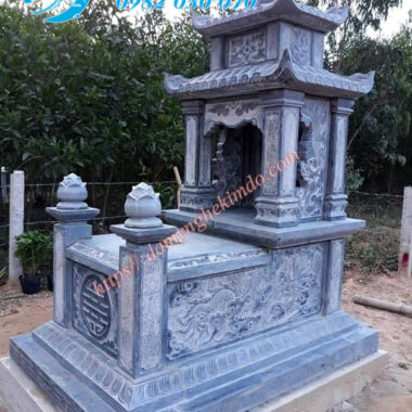 Mẫu mộ đá đài loan 2 mái chạm rồng phượng, mộ đá 2 mái, mộ đá 2 đao