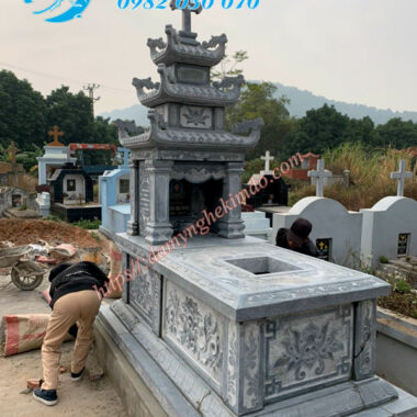 Mộ đá 3 mái, Mẫu mộ công giáo đá 3 mái lá, Mộ đạo đá đẹp