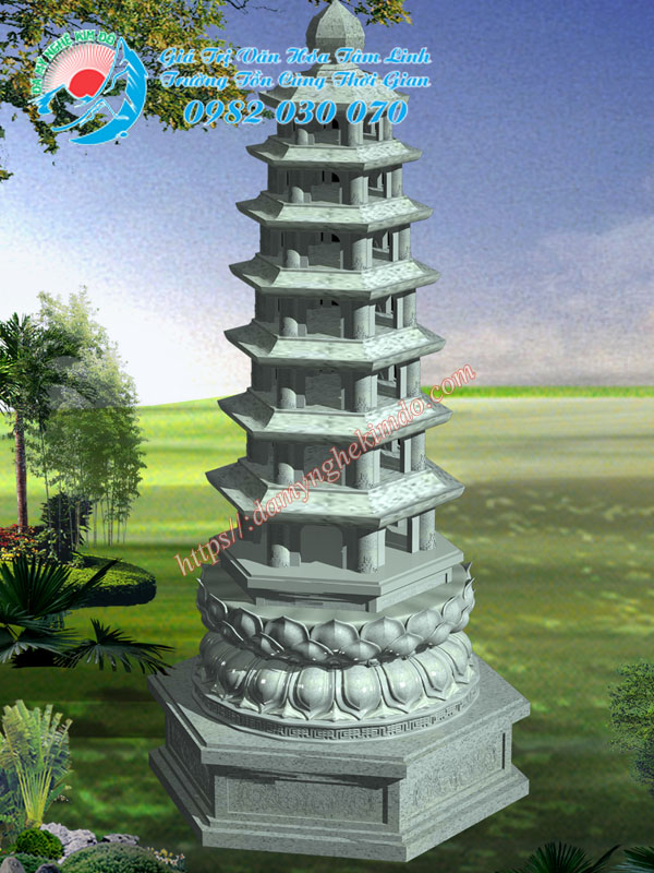 Thiết kế dựng 3D Mộ tháp đá lục giác nhiều tầng, nhiều mái