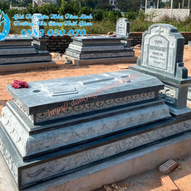 Mộ tam sơn đá xanh rêu, Mẫu mộ đá đẹp làm từ đá xanh rêu, Mộ đá tam sơn