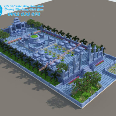 Bản PC 3D khu lăng mộ đá có kích thước lớn đẹp nhất, thiết kế khu lăng mộ đá đẹp, phối cảnh 3D khu lăng mộ 150m2