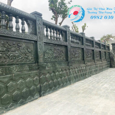 Mẫu lan can đá 2025, Lan can đá 2 tầng xanh rêu, lan can đá xanh rêu