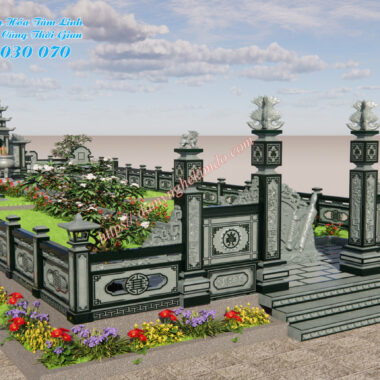 Bản thiết kế 3D khu lăng mộ đá xanh rêu diện tích 120m2