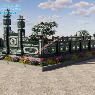Bản thiết kế 3D khu lăng mộ đá xanh rêu diện tích 120m2