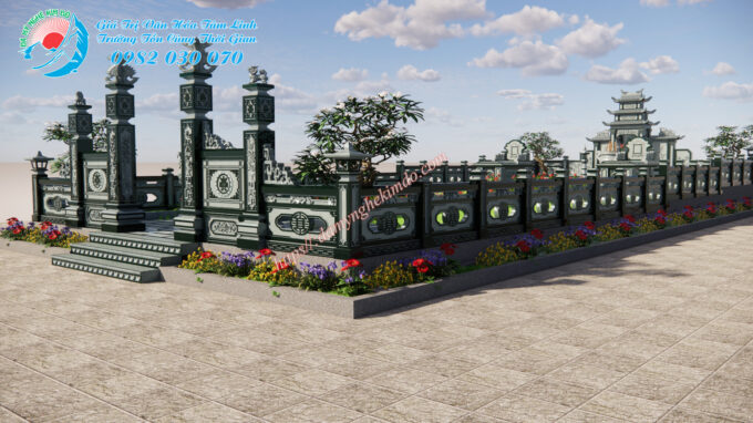 Bản thiết kế 3D khu lăng mộ đá xanh rêu diện tích 120m2