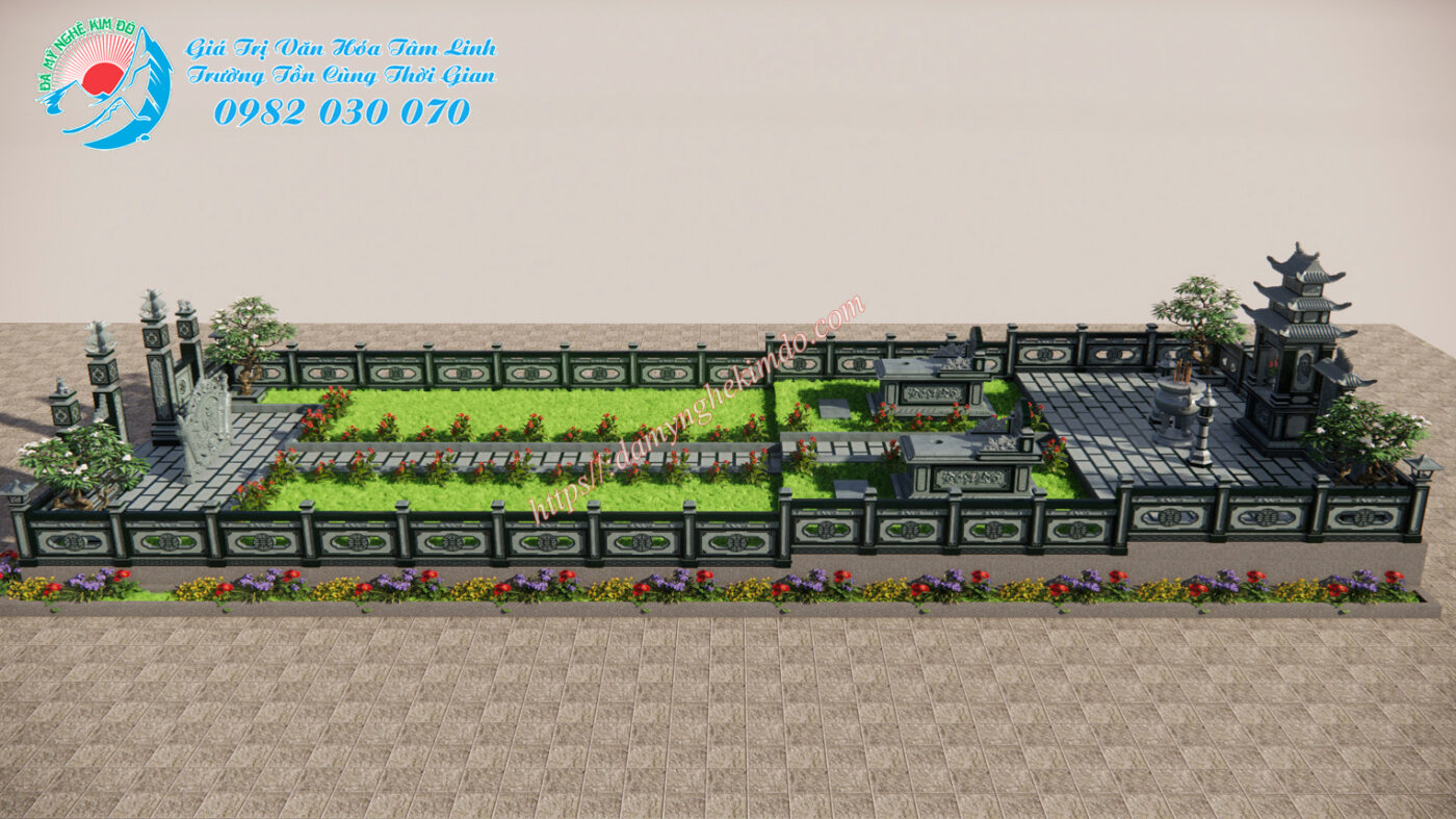 Bản thiết kế 3D khu lăng mộ đá xanh rêu diện tích 120m2