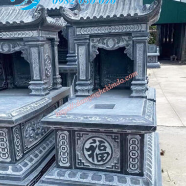 Mẫu mộ đá 1 mái đình đẹp chạm chữ phúc và bông sen hóa, mộ đá có mái, mộ đá 1 đao liền