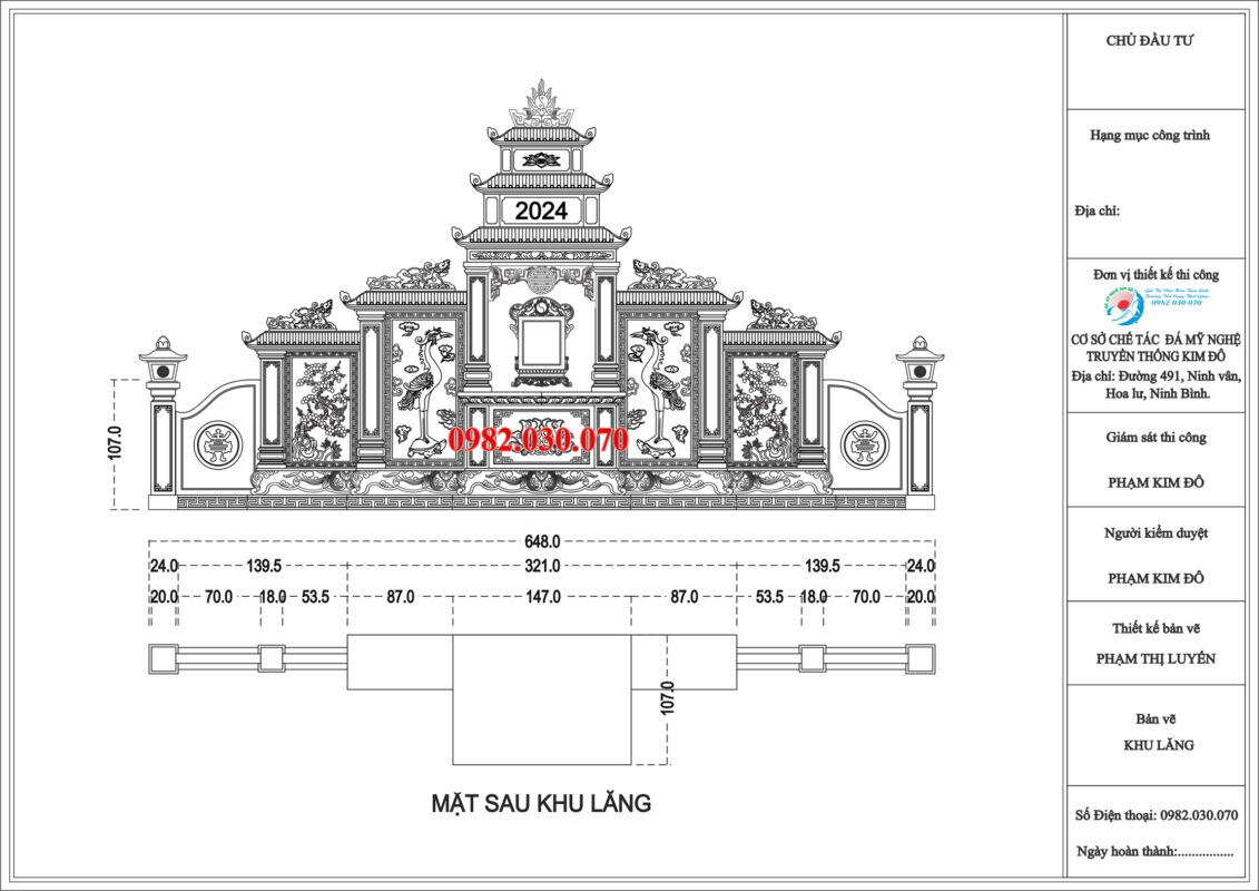 Bản thiết kế lăng cánh 7 mái, bản vẽ lăng mộ đá đẹp